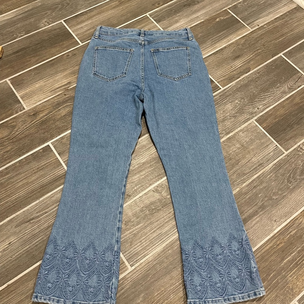 Boden Blue Flare Jeans with Embroidered Hem